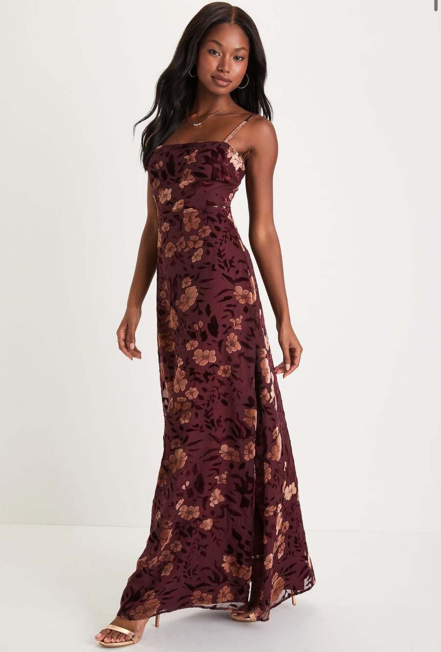 NWT Lulus Burgundy Floral Maxi Dress Boho Cottagecore Fall Wedding Guest Dress